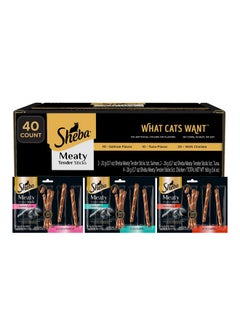 Sheba Sheba Meaty Tender Sticks Soft Cat Treats with Chicken, Tuna Flavor, and Salmon Flavor, 0.14 oz., 40 Count  - Image 1
