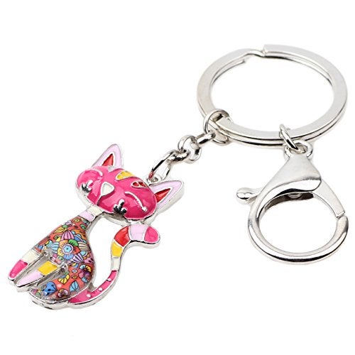 BONSNY Enamel Alloy Chain Cat Key Chains For Women Car Purse Handbag Charms (Red) - Image 2