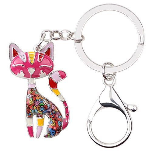 BONSNY Enamel Alloy Chain Cat Key Chains For Women Car Purse Handbag Charms (Red) - Image 1