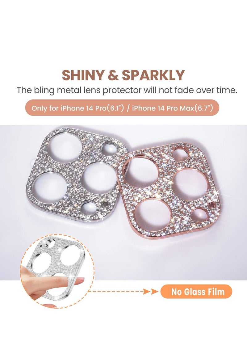 KASTWAVE [2022 NEW] for iPhone 14 Pro Max & iPhone 14 Pro Camera Lens Protector Bling [No Glass], for iPhone 14 Pro Max & 14 Pro, Glitter Diamond Metal Lens Cover Phone Accessories, Silver+Rose Gold - Image 5