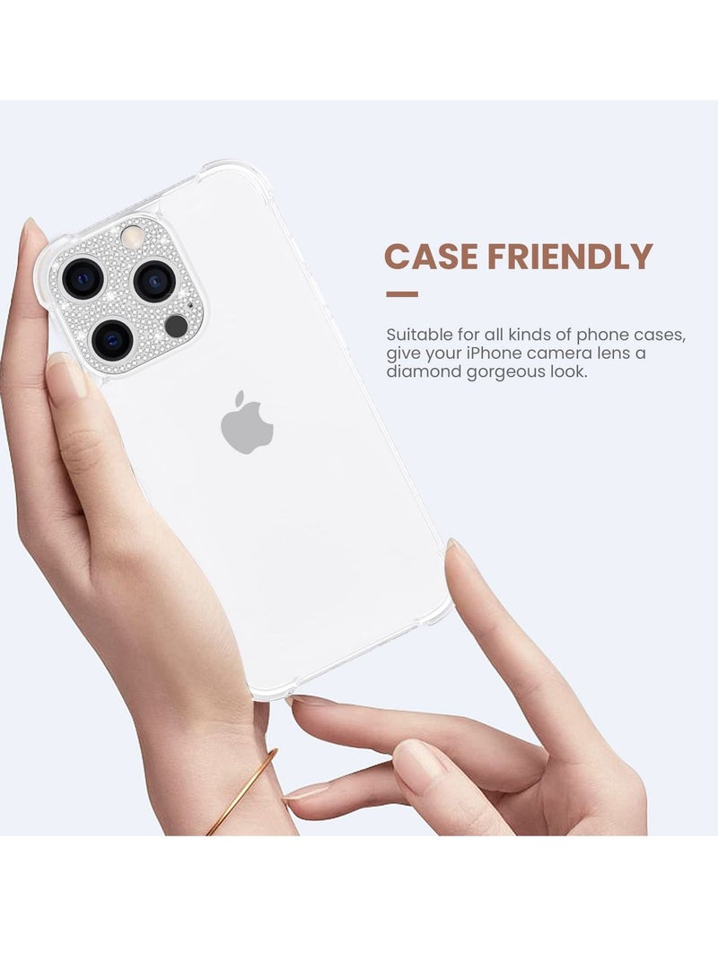 KASTWAVE [2022 NEW] for iPhone 14 Pro Max & iPhone 14 Pro Camera Lens Protector Bling [No Glass], for iPhone 14 Pro Max & 14 Pro, Glitter Diamond Metal Lens Cover Phone Accessories, Silver+Rose Gold - Image 2