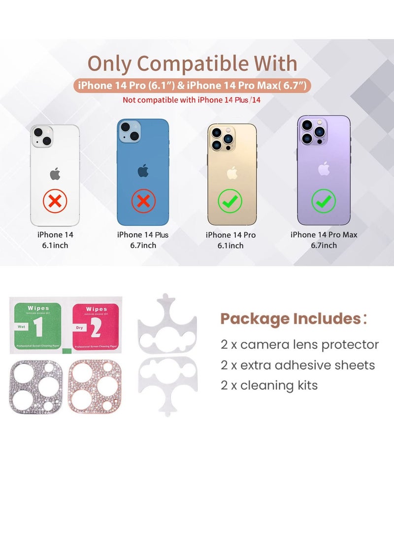 KASTWAVE [2022 NEW] for iPhone 14 Pro Max & iPhone 14 Pro Camera Lens Protector Bling [No Glass], for iPhone 14 Pro Max & 14 Pro, Glitter Diamond Metal Lens Cover Phone Accessories, Silver+Rose Gold - Image 3