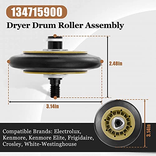 Casmer 134715900 Clothes Dryer Drum Support Roller Compatible With electrolux Roller for Dryer, Replaces 5304523155 PS12746506 AP6977189 AP6979841 PS12416849 PS2349290 (5Pack), Figures 7 is Fit Models - Image 2
