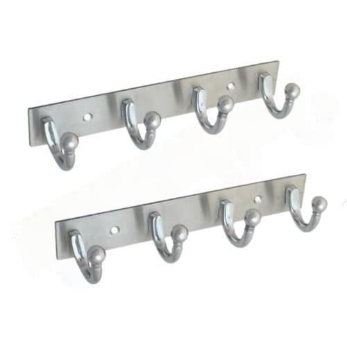 GHAR DWAR Heavy Duty Goli Stainless Steel Cloth Hanger Suitable for Bathroom Bedroom Kitchen Wall Hook Rail Hanging Scarf, Coat,Keys Tie Clothes Towel Door Robe Hanging (Pack of 1, Silver 4 Hook) - Image 2