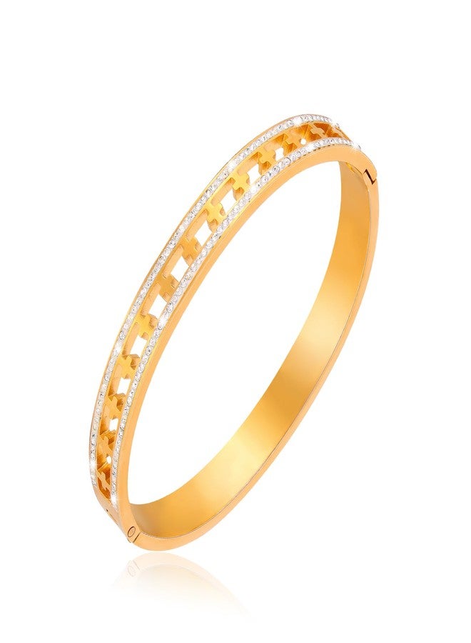 MILAKOO Stainless Steel Cross Religious Symbol Bangle Bracelet Cubic Zirconia Bangle for Women Christian Jewelry - Image 1