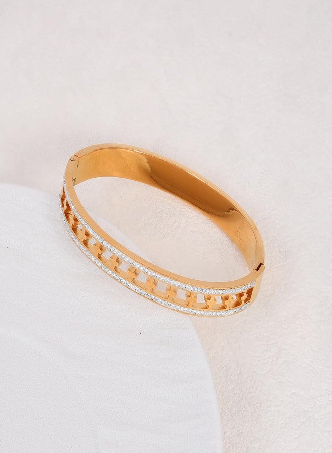 MILAKOO Stainless Steel Cross Religious Symbol Bangle Bracelet Cubic Zirconia Bangle for Women Christian Jewelry - Image 2