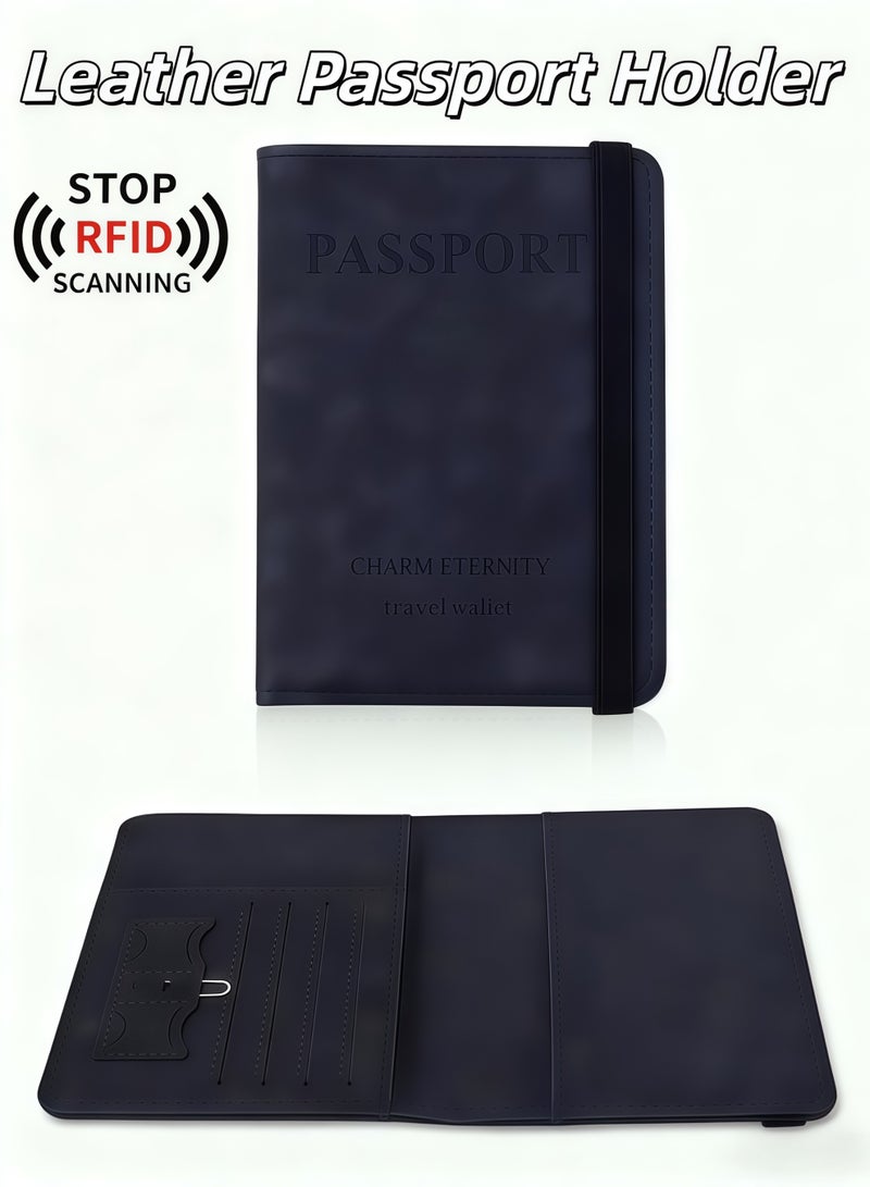 XiuWoo Leather Passport Holder, Passport Wallet Cover Case for Travel Must Haves Accessories,Passport Book Holders for Women and Men,RFID Anti-Theft Travel Passport Holder,Anti-Degaussing Rfid Passport Cover Portable Card Holder Overseas Travel(Black) - Image 1