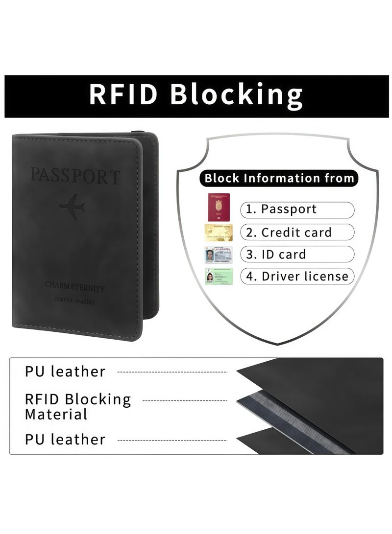 XiuWoo Leather Passport Holder, Passport Wallet Cover Case for Travel Must Haves Accessories,Passport Book Holders for Women and Men,RFID Anti-Theft Travel Passport Holder,Anti-Degaussing Rfid Passport Cover Portable Card Holder Overseas Travel(Black) - Image 4