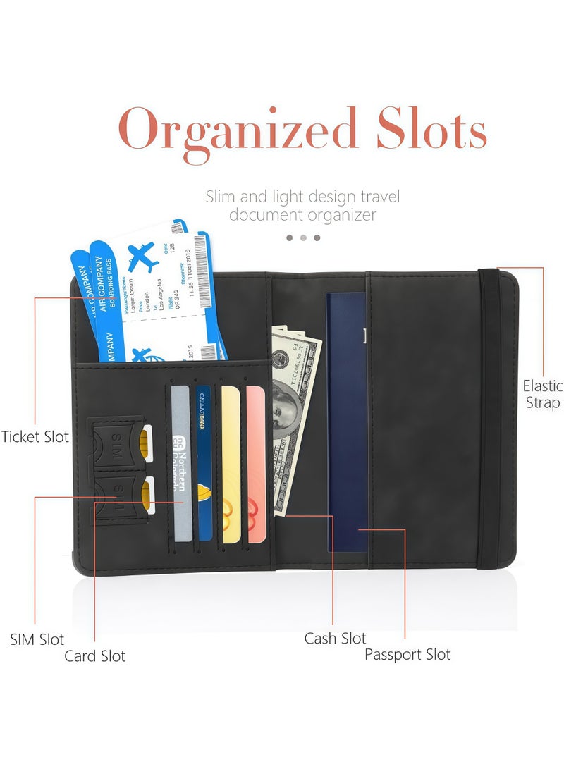 XiuWoo Leather Passport Holder, Passport Wallet Cover Case for Travel Must Haves Accessories,Passport Book Holders for Women and Men,RFID Anti-Theft Travel Passport Holder,Anti-Degaussing Rfid Passport Cover Portable Card Holder Overseas Travel(Black) - Image 3