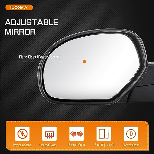 ILONPA Towing Mirrors Rear View Mirrors fit for 2007 2008 2009 2010 2011 2012 2013 Chevy Avalanche Silverado Suburban GMC Sierra 1500 1500 2500 3500 Tahoe Yukon XL 1500 2500 Power Heated Side Mirror - Image 2