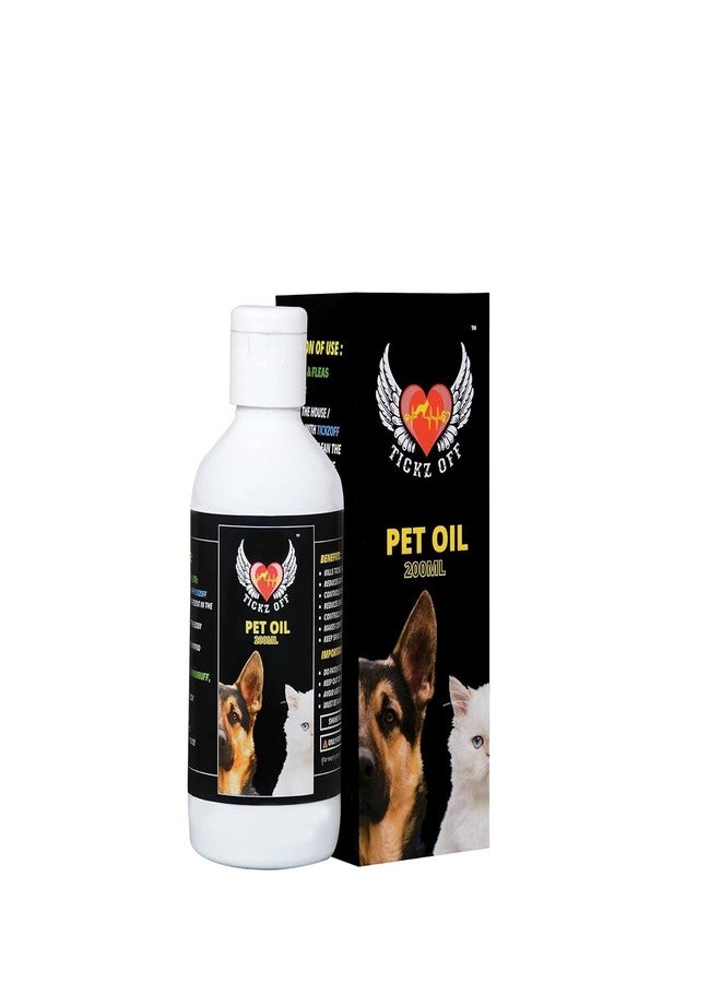 TICKZ OFF Pet Oil - Kills Ticks, Fleas, Mites - Helps Reduce Itching, Hair Fall, Dandruff, Inflammation - for Dogs & Cats of All Breeds & Ages - Easy to Apply & Wash Off (200ml) - Image 1