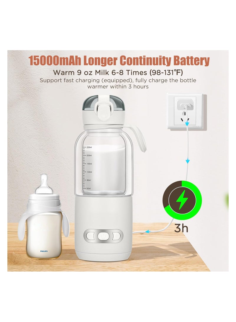 SYOSI Portable Bottle Warmer, Electric Baby Bottle Shaker For Travel, Bottle Warmer For Breastmilk, Rechargeable 15000Mah Cordless Baby Bottle Warmer, 98ºf-131ºf/Double-Glazed, Fast Charge White - Image 4