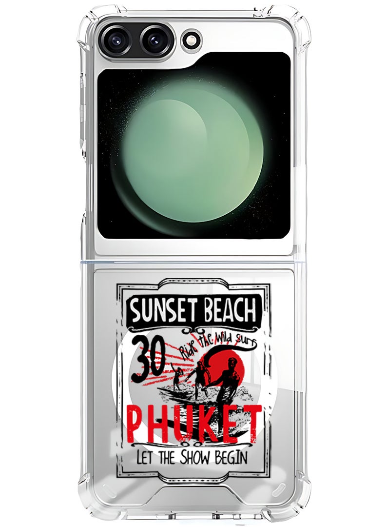 Theodor Magnetic Case for Samsung Galaxy Z Flip 5 Compatible with MagSafe Wireless Charging, Shockproof Phone Bumper Cover Sunset Beach - Image 1
