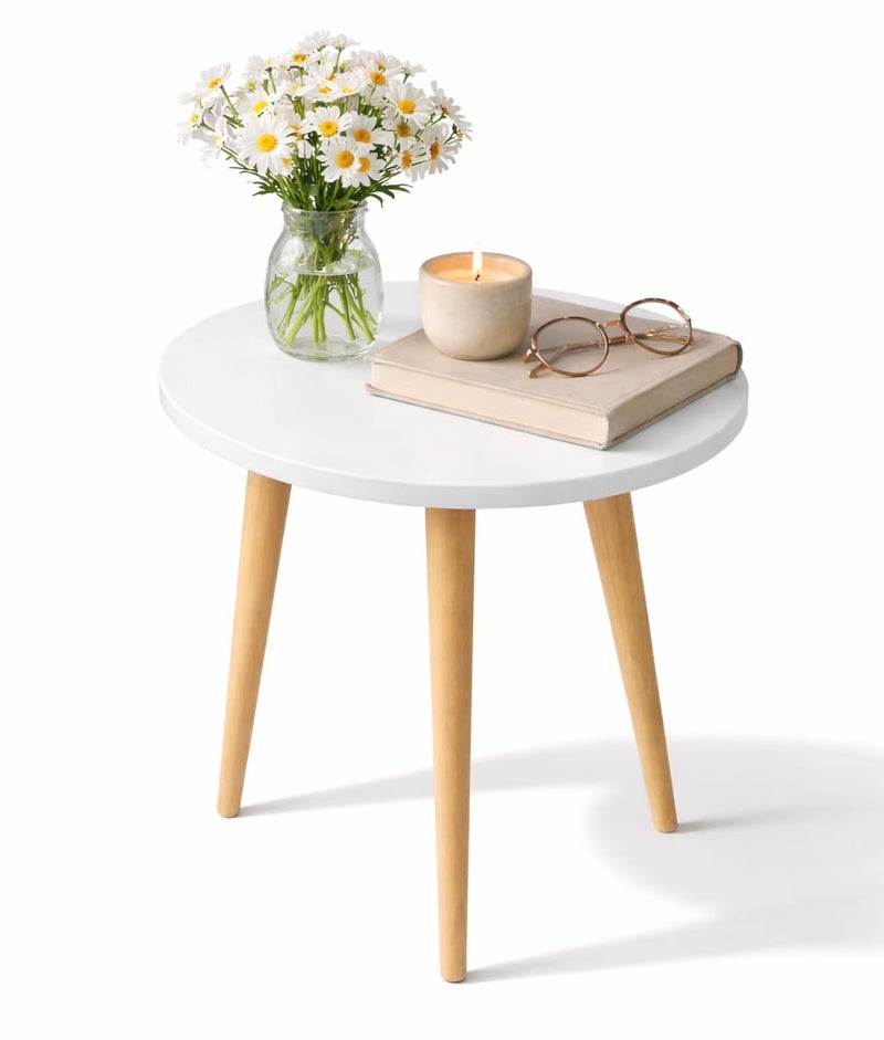 Kundi Elegant Vintage Wooden Folding Table - Round Shape, Ideal for Living Room, Kids Play Area, End Table, Plant Stand, or Stool (Black) (White) - Image 1