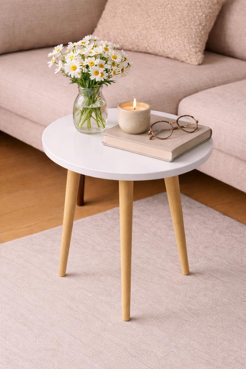 Kundi Elegant Vintage Wooden Folding Table - Round Shape, Ideal for Living Room, Kids Play Area, End Table, Plant Stand, or Stool (Black) (White) - Image 2