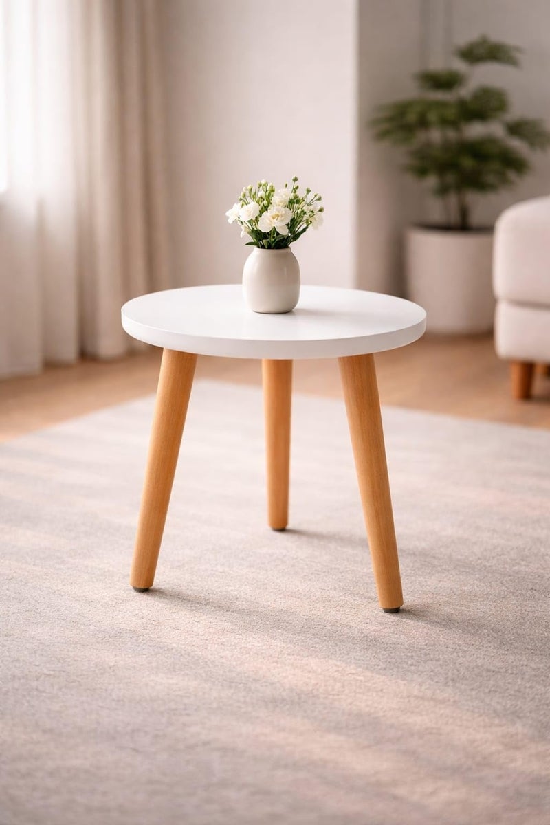 Kundi Elegant Vintage Wooden Folding Table - Round Shape, Ideal for Living Room, Kids Play Area, End Table, Plant Stand, or Stool (Black) (White) - Image 4