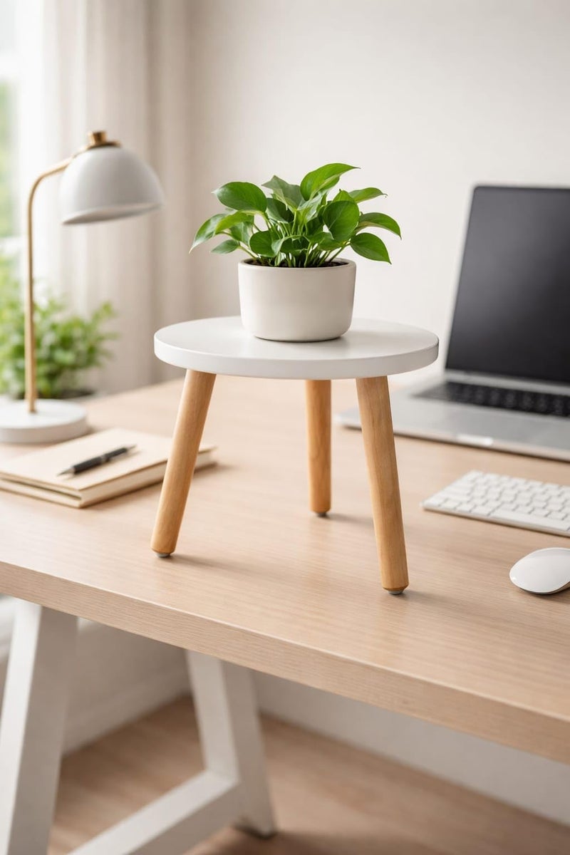 Kundi Elegant Vintage Wooden Folding Table - Round Shape, Ideal for Living Room, Kids Play Area, End Table, Plant Stand, or Stool (Black) (White) - Image 5