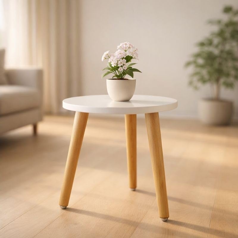 Kundi Elegant Vintage Wooden Folding Table - Round Shape, Ideal for Living Room, Kids Play Area, End Table, Plant Stand, or Stool (Black) (White) - Image 3