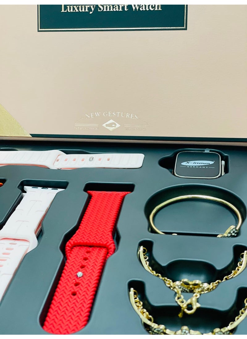 X-Inova - 7 in1 Smart Watch Ultra with Or 4 Straps Full Touch Color Screen with 3 hand braslet Bluetooth Calling Health and Sports Smartwatch Multicolor - Image 1