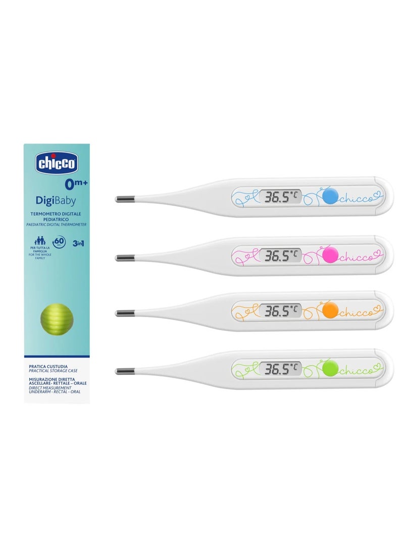 Chicco Digital Thermometer DigiBaby 0m+ (NEW Decoration) Assorted: Green, Blue, Orange, Pink - Image 2