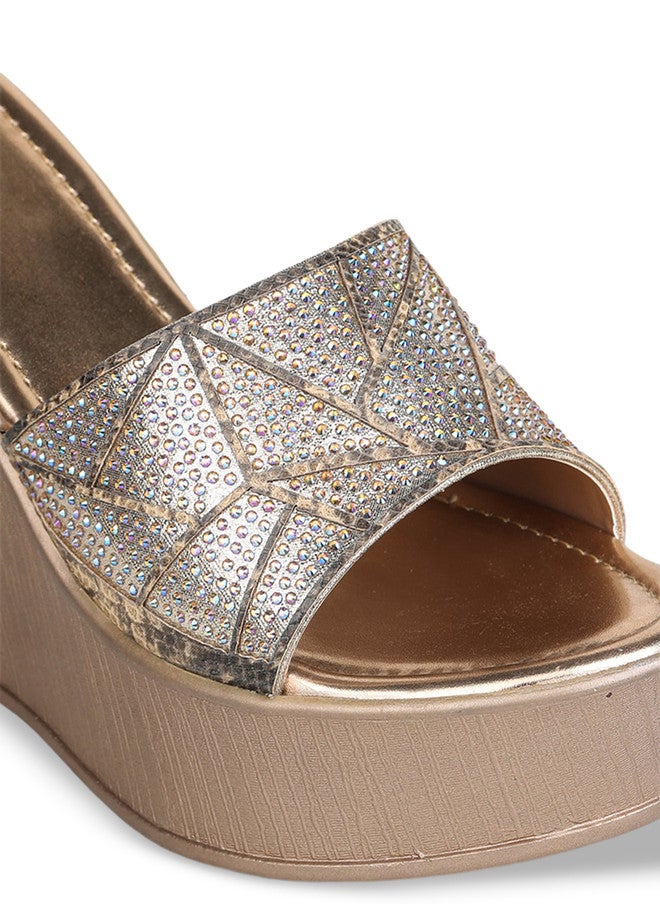 She Zone كعب ويدج مزين باللون الوردي الذهبي للنساء - Image 5