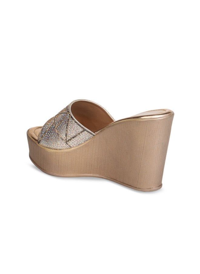 She Zone كعب ويدج مزين باللون الوردي الذهبي للنساء - Image 2