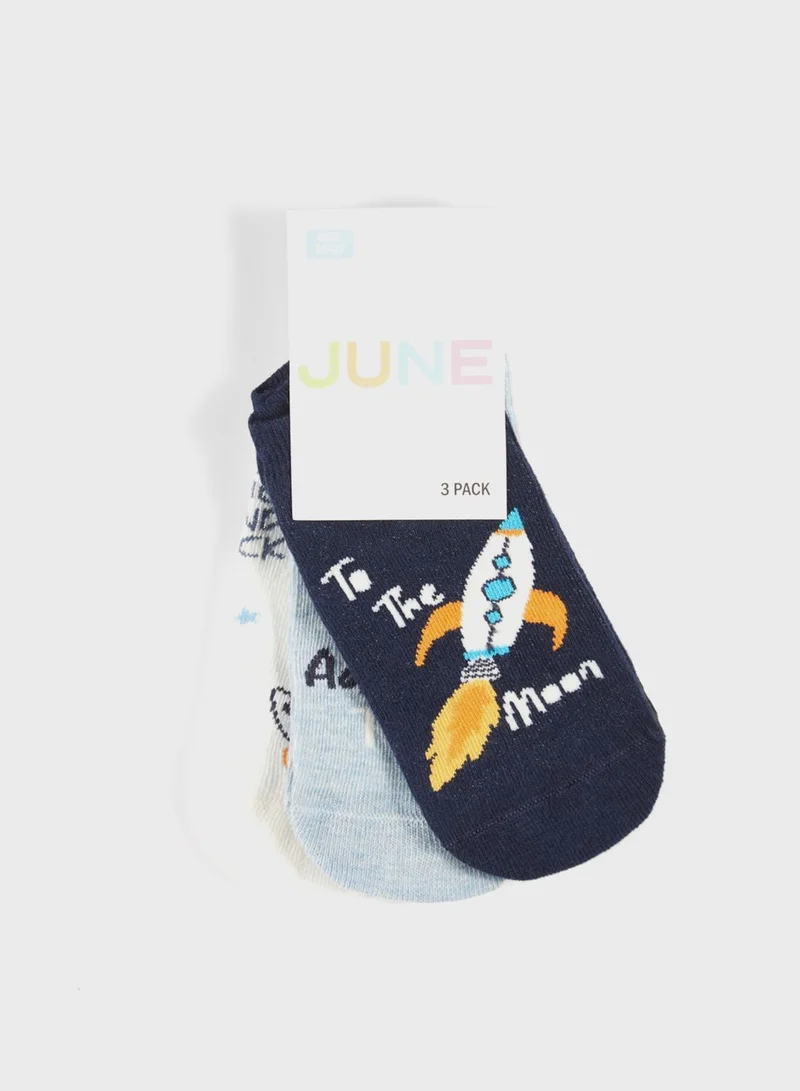 JUNE Kids 3 Pack Assorted Booties Socks