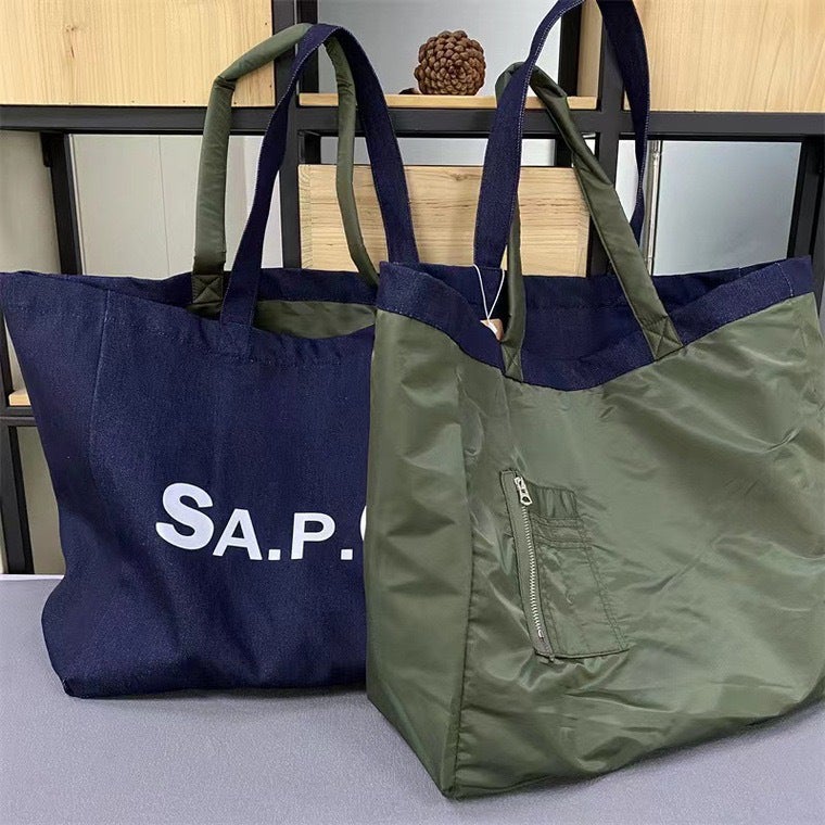 Japan And South Korea -Selling Ap Oversized Thickened Printed Double-Sided Denim Tote Bag Large Capacity Fabric Shopping Bag - Image 2