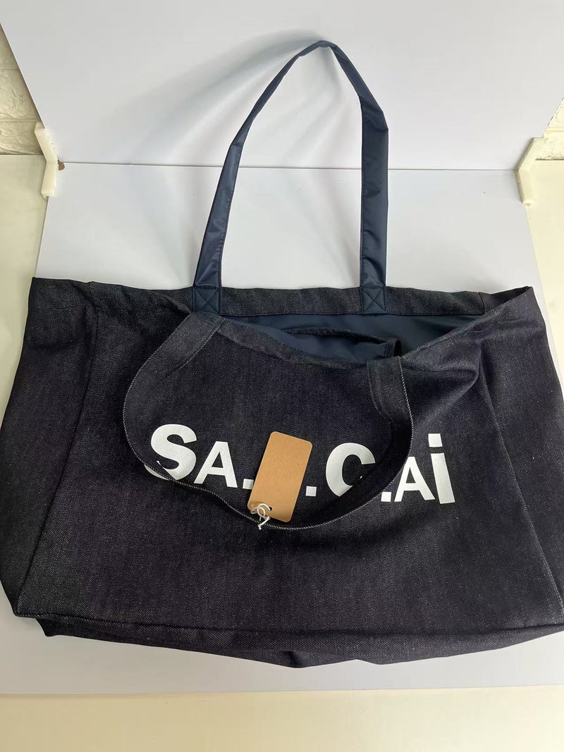 Japan And South Korea -Selling Ap Oversized Thickened Printed Double-Sided Denim Tote Bag Large Capacity Fabric Shopping Bag - Image 1