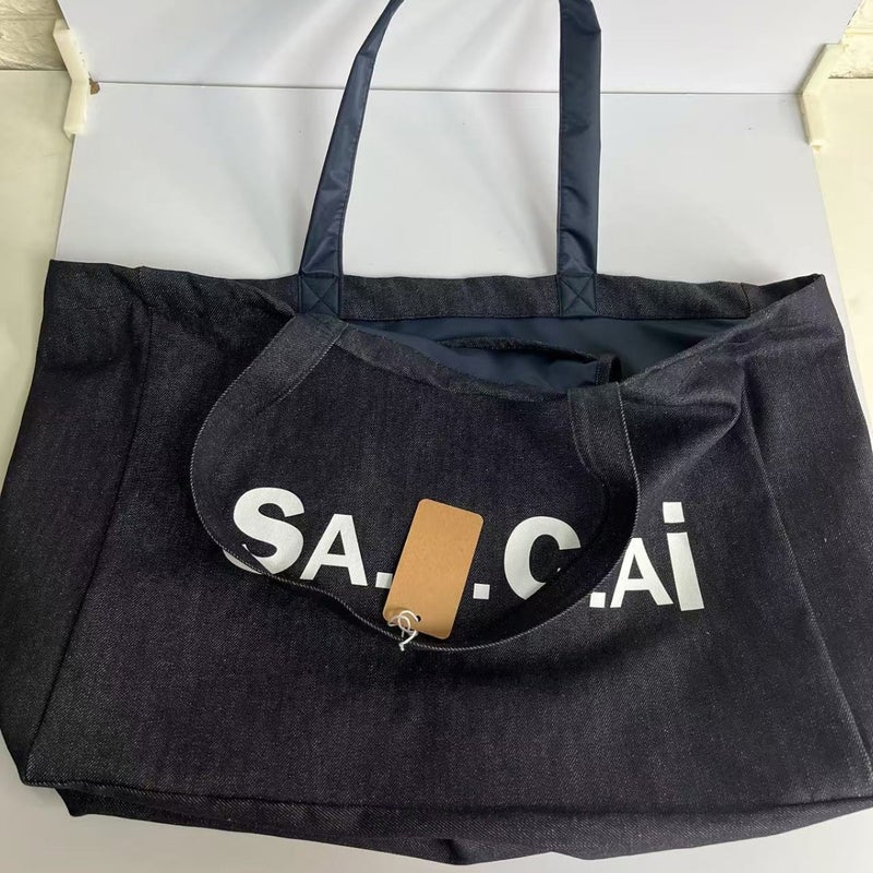 Japan And South Korea -Selling Ap Oversized Thickened Printed Double-Sided Denim Tote Bag Large Capacity Fabric Shopping Bag - Image 3