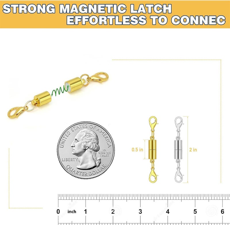 Bonison 12 Pack Magnetic Necklace Clasps and Closures. Necklace Jewelry Extender with Strong Magnet. for Jewelry Necklace Bracelet Making. Gold and Silver Plating (12Pcs | Gold Cylinder) - Image 2