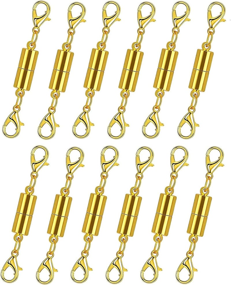 Bonison 12 Pack Magnetic Necklace Clasps and Closures. Necklace Jewelry Extender with Strong Magnet. for Jewelry Necklace Bracelet Making. Gold and Silver Plating (12Pcs | Gold Cylinder) - Image 1