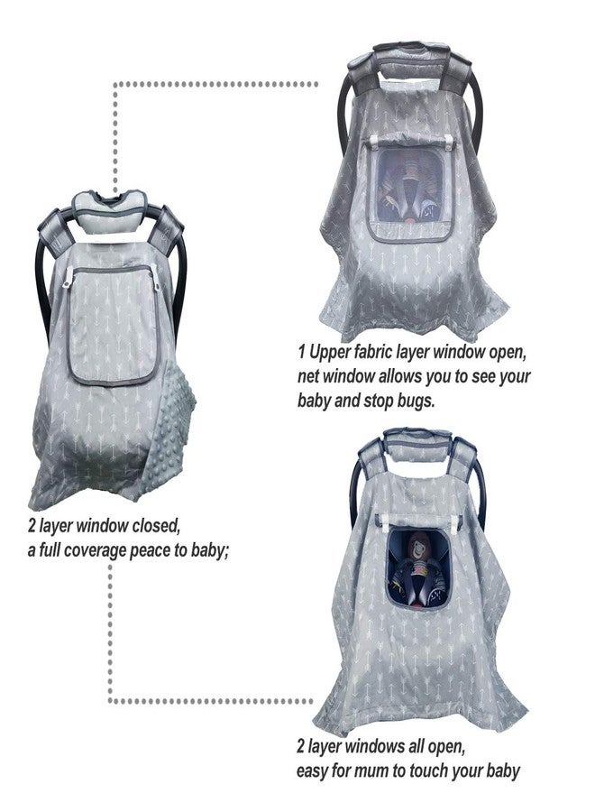 ICOPUCA Car seat Covers for Babies boy Girl, Carseat Canopy for Newborn Carrier, 2 Layers Windows of mesh/Fabric, No Shifting on Carrier Handle, Handle Cushion, Cotton & Grey Minky - Image 5