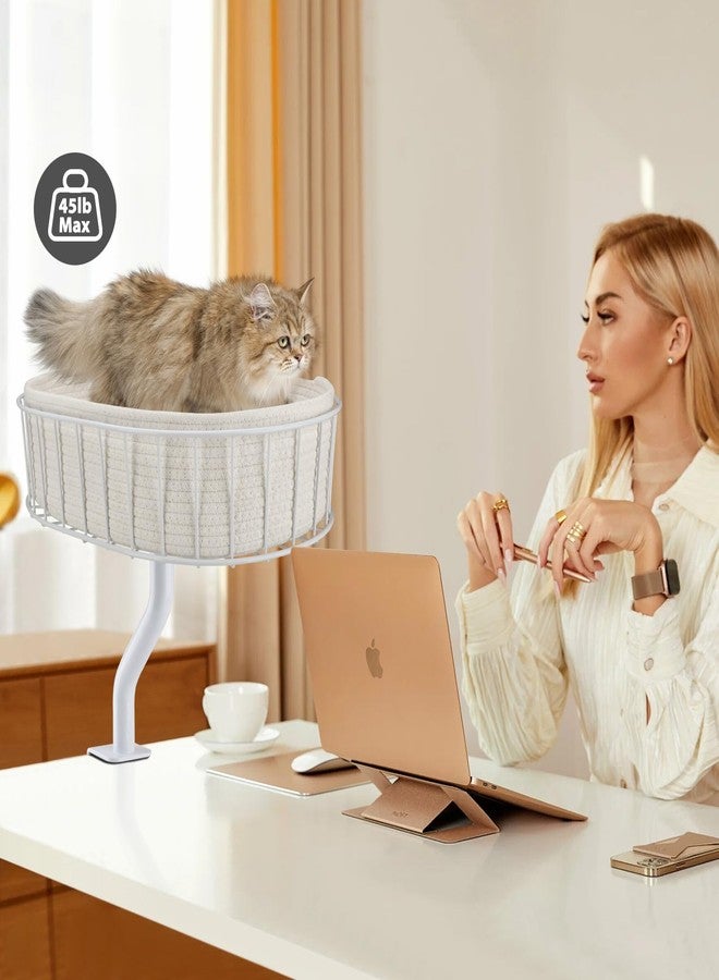 BALORAY Cat Desk Bed - Sturdy Cat Bed for Desk Support 45lbs,Indoor Desktop Cats Beds for Tables Game Office Desks Attachment,17"x13" Removable Cotton Cats Nest,Heavy-Duty Metal Frame and Clamp (White) - Image 5