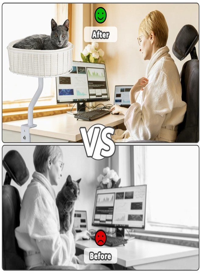 BALORAY Cat Desk Bed - Sturdy Cat Bed for Desk Support 45lbs,Indoor Desktop Cats Beds for Tables Game Office Desks Attachment,17"x13" Removable Cotton Cats Nest,Heavy-Duty Metal Frame and Clamp (White) - Image 3