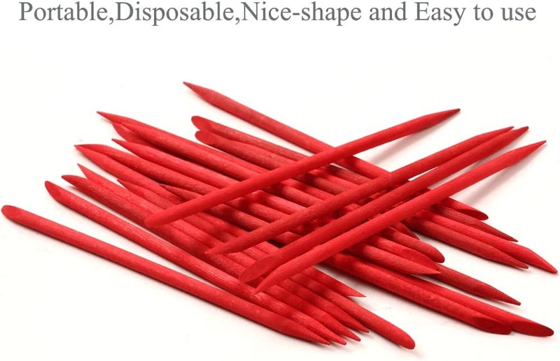 Borogo 100 Pcs Orange Wood Nail Sticks Double Sided Multi Functional Cuticle Pusher Manicure Pedicure Tool for Manicure Pedicure Red - Image 4
