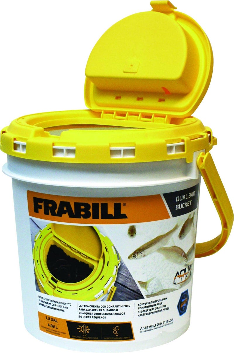 Frabill Drainer Bait Bucket | Dual Bait Storage Bucket,White/Yellow - Image 2