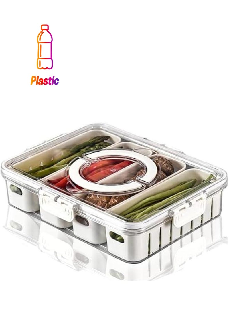 هوكور صندوق منظم للثلاجة من ار سي كو، حاوية تخزين الطعام والفواكه للثلاجة مع 4 سلال تصريف في حاوية واحدة، حاوية مصافي خضروات مع غطاء بمقبض، صندوق واحد / مجموعة من لون ابيض - Image 1