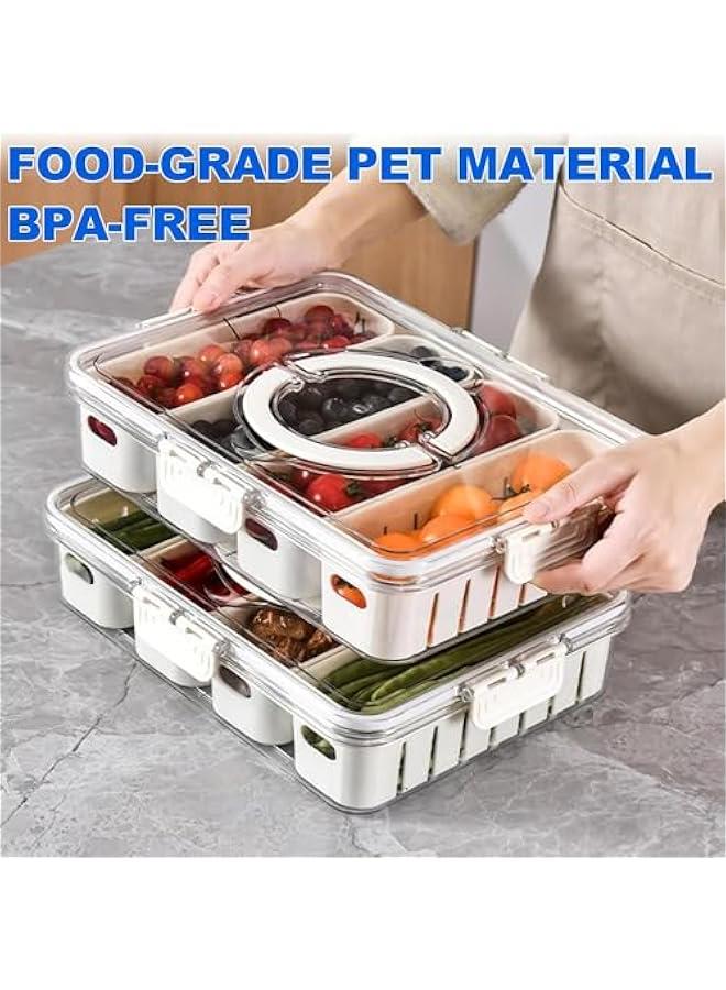 هوكور صندوق منظم للثلاجة من ار سي كو، حاوية تخزين الطعام والفواكه للثلاجة مع 4 سلال تصريف في حاوية واحدة، حاوية مصافي خضروات مع غطاء بمقبض، صندوق واحد / مجموعة من لون ابيض - Image 3