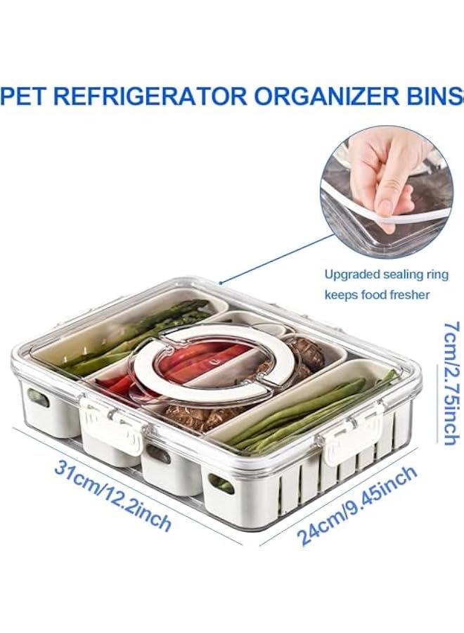 هوكور صندوق منظم للثلاجة من ار سي كو، حاوية تخزين الطعام والفواكه للثلاجة مع 4 سلال تصريف في حاوية واحدة، حاوية مصافي خضروات مع غطاء بمقبض، صندوق واحد / مجموعة من لون ابيض - Image 5