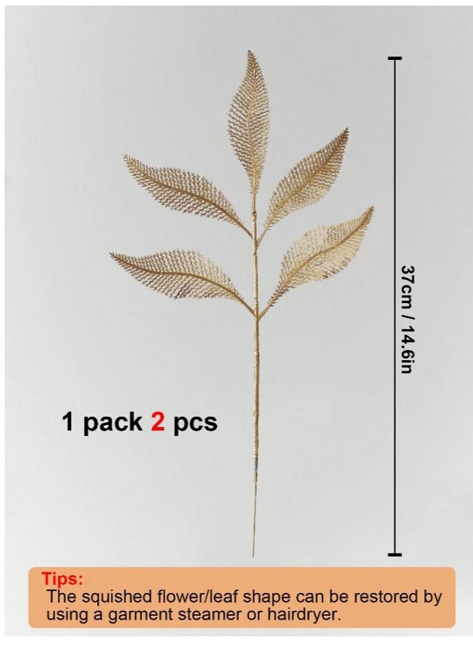 2pcs Artificial Glitter Gold Leaf Fake Plants for Indoor Outdoor Party Wedding Table DIY Decor - Image 2