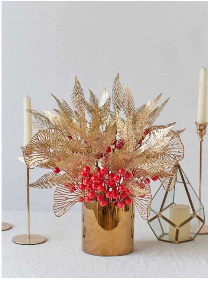 2pcs Artificial Glitter Gold Leaf Fake Plants for Indoor Outdoor Party Wedding Table DIY Decor - Image 4