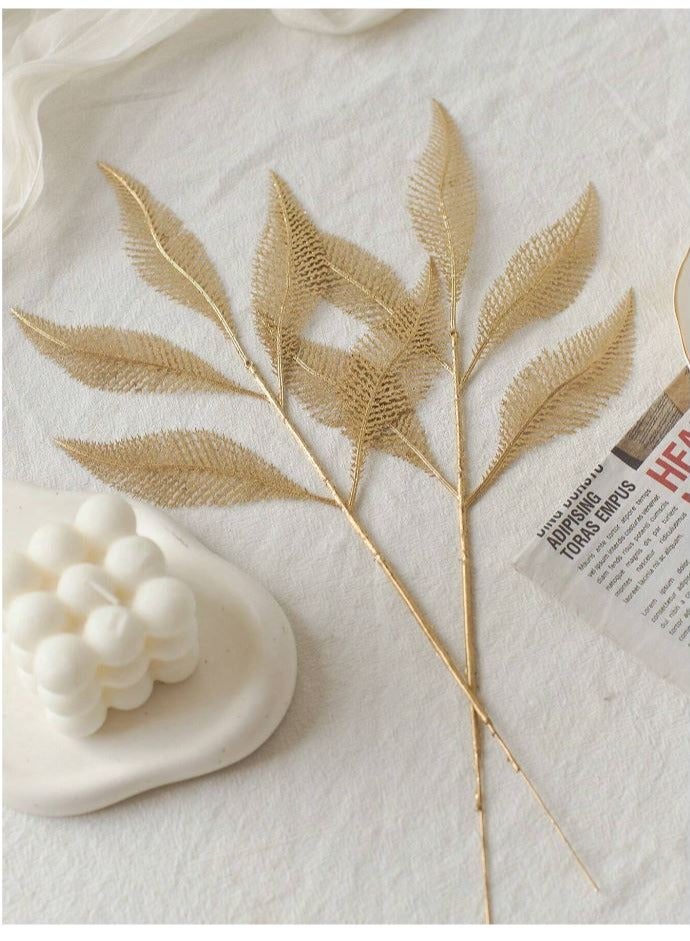 2pcs Artificial Glitter Gold Leaf Fake Plants for Indoor Outdoor Party Wedding Table DIY Decor - Image 3