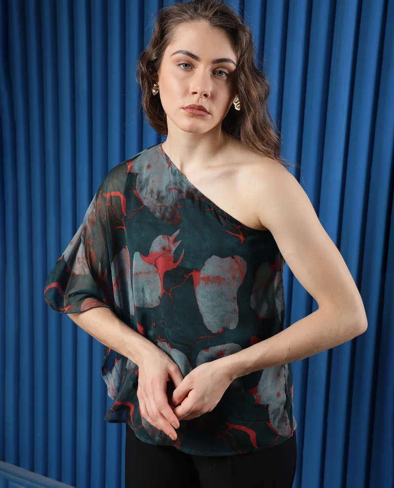 Rareism Women's Floral Off-Shoulder Chiffon Top