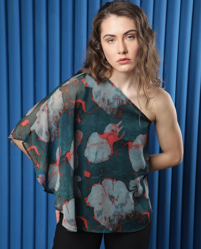Rareism Women's Floral Off-Shoulder Chiffon Top
