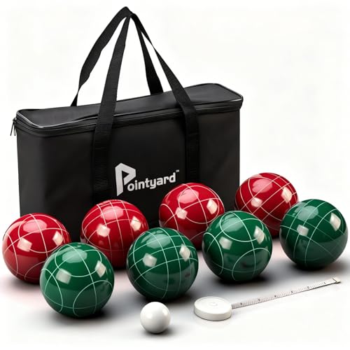 Pointyard Bocce Ball Set 90mm Regulation Size 8 Premium Resin Balls with Pallino Carrying Bag Measuring Tape Outdoor Lawn Game for Adults Seniors Family Backyard Beach Park Yard Game - Image 1