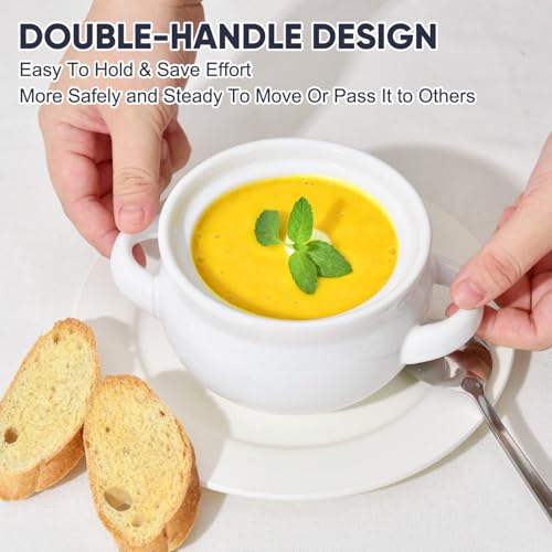 Vumdua French Onion Soup Bowls with Handles and Lids, 16 oz Ceramic Soup Crocks Oven Safe for Chilli, Cereal, Pot Pies, Microwave & Dishwasher Safe, Set of 4, White - Image 3
