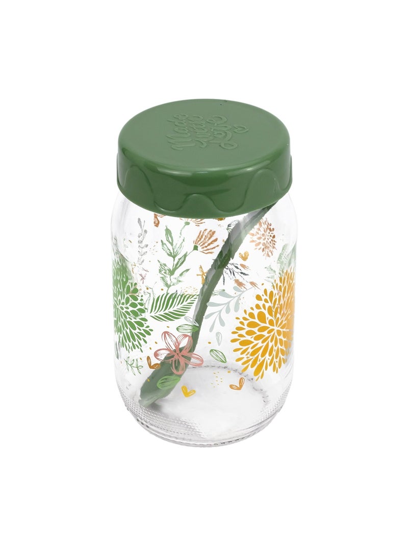 Herevin 370ml Glass Spice Jar with Decorative PP Green Lid and Spoon Botanic, Transparent - Image 2