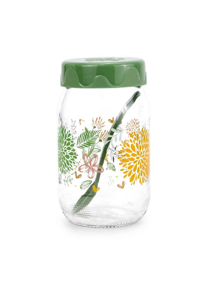 Herevin 370ml Glass Spice Jar with Decorative PP Green Lid and Spoon Botanic, Transparent - Image 3