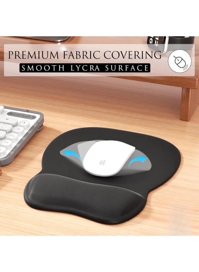 Ergonomic Memory Foam Mouse Pad with Built-in Wrist Cushion, Soft Smooth Lycra Surface Non Slip Rubber Base Comfort Wrist Support Mouse Mat for Daily Office Laptop PC Gaming Use - Image 5
